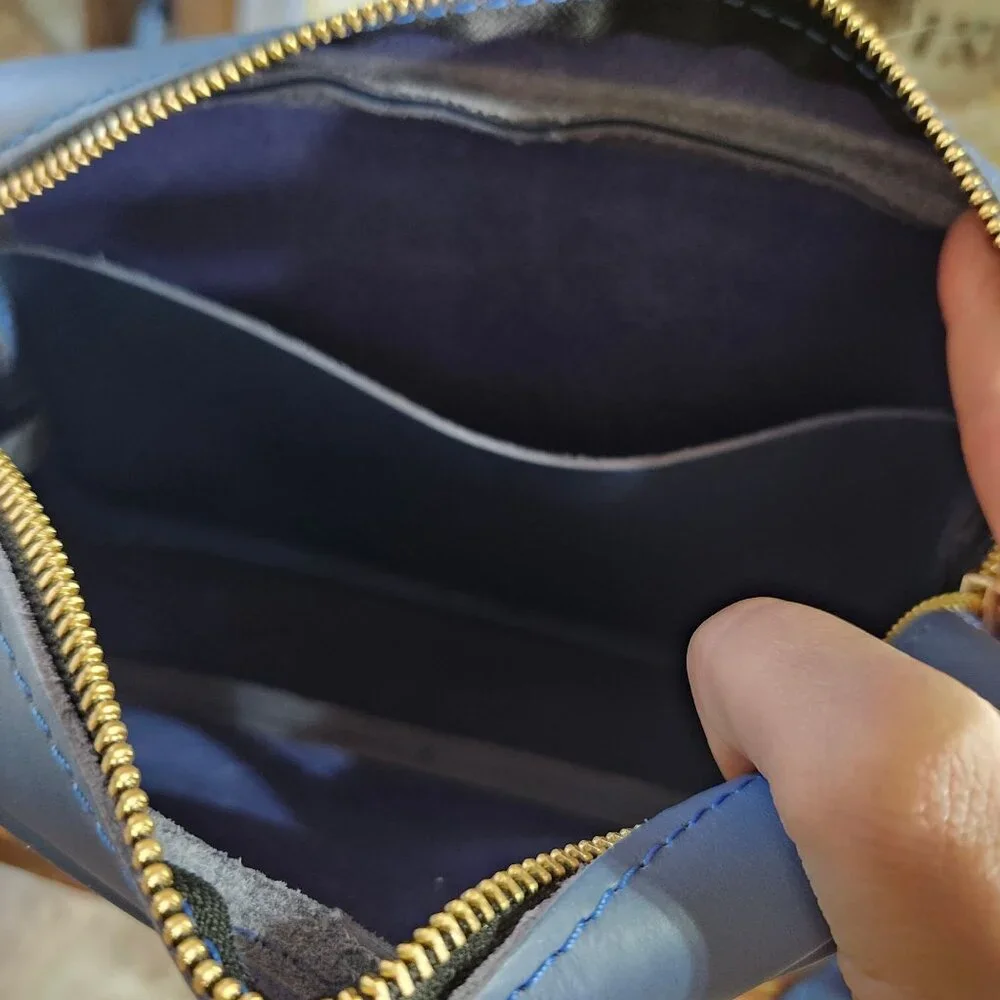 Portland Leather Large Camera Bag Purse Unicorn Smooth Indigo Blue Gray - Picture 10 of 11